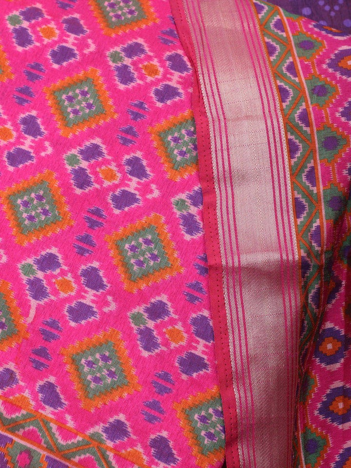 Pink Woven Design Art Silk Unstitched Suit &amp; Pant With Art Silk Dupatta