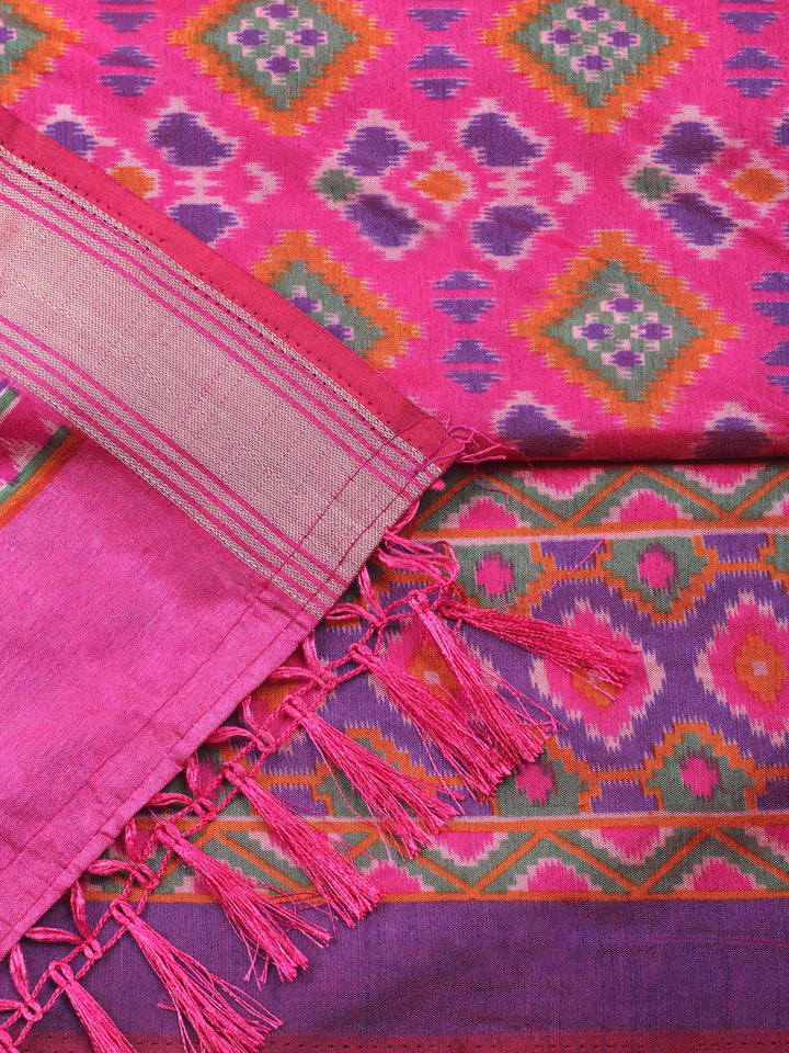 Pink Woven Design Art Silk Unstitched Suit &amp; Pant With Art Silk Dupatta