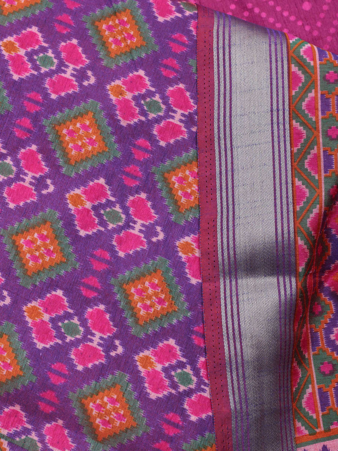 Purple Woven Design Art Silk Unstitched Suit &amp; Pant With Art Silk Dupatta