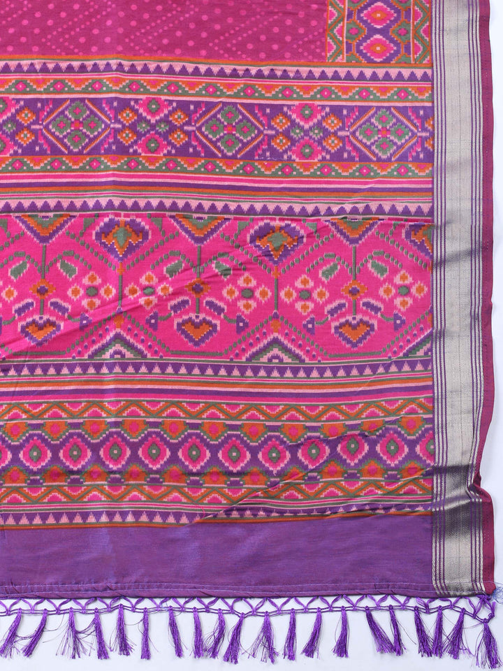 Purple Woven Design Art Silk Unstitched Suit &amp; Pant With Art Silk Dupatta