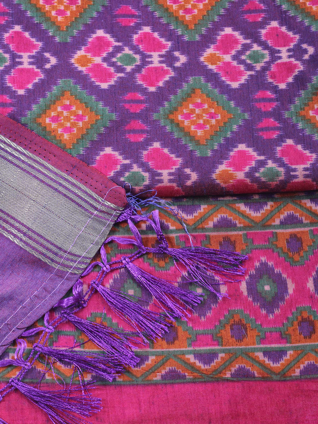 Purple Woven Design Art Silk Unstitched Suit &amp; Pant With Art Silk Dupatta