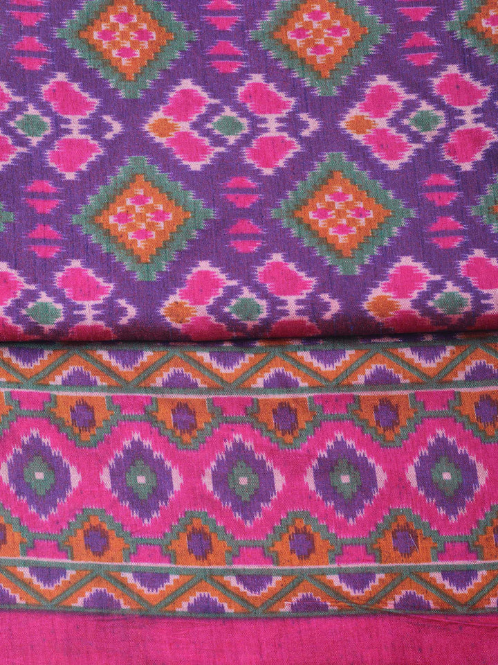 Purple Woven Design Art Silk Unstitched Suit &amp; Pant With Art Silk Dupatta