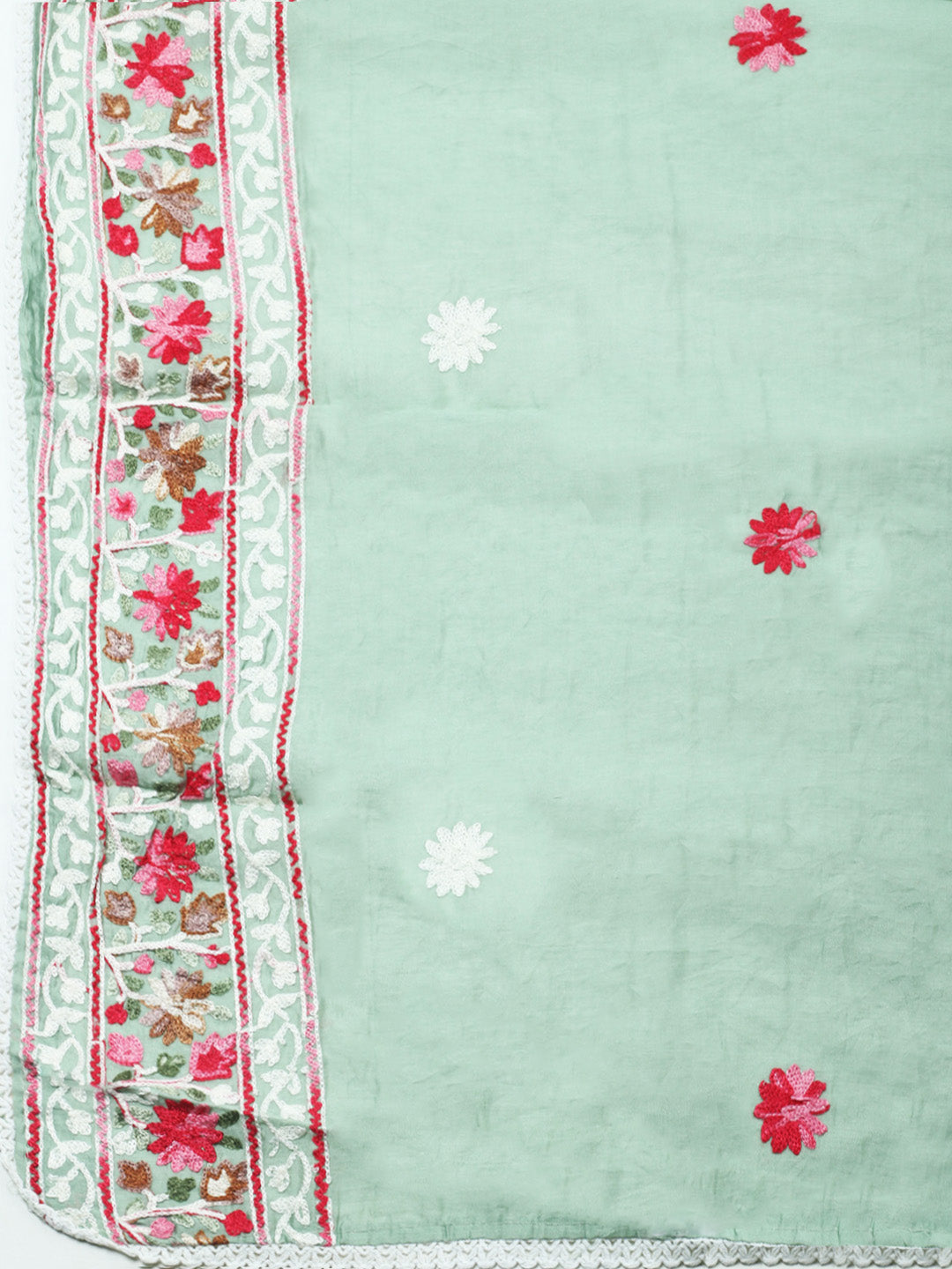 Aqua Green Embroidery Art Silk Unstitched Dress Material