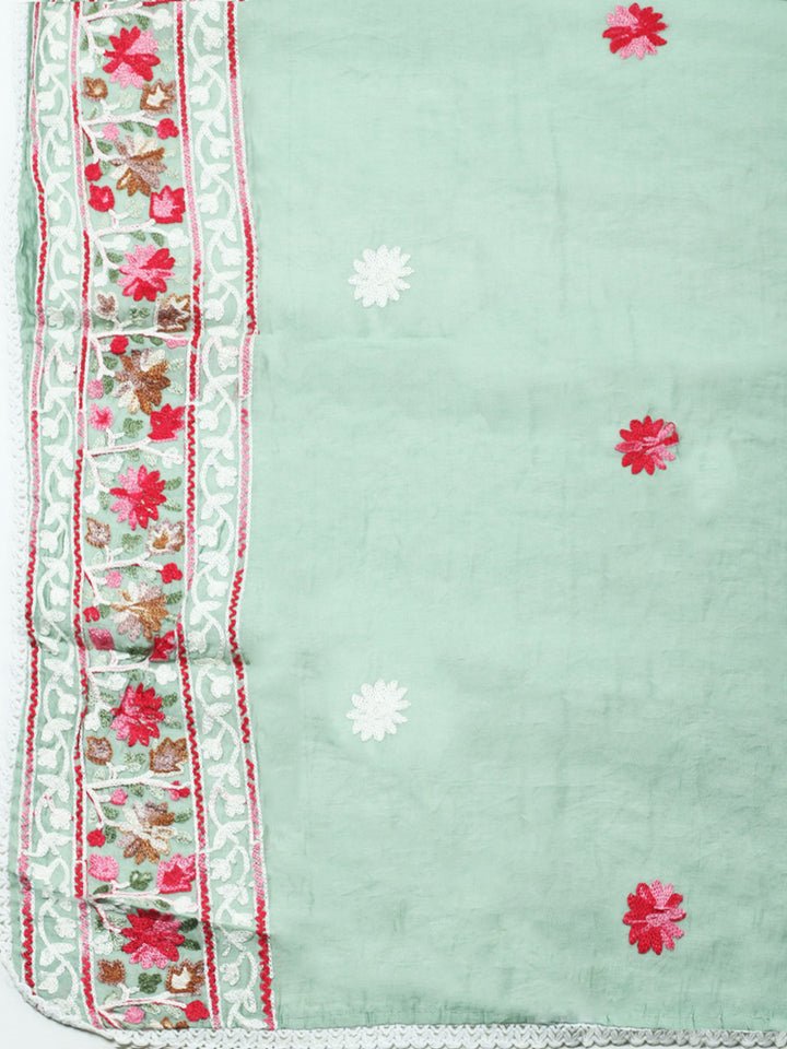 Aqua Green Embroidery Art Silk Unstitched Dress Material