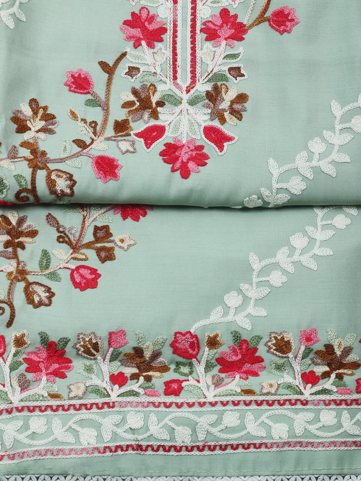 Aqua Green Embroidery Art Silk Unstitched Dress Material