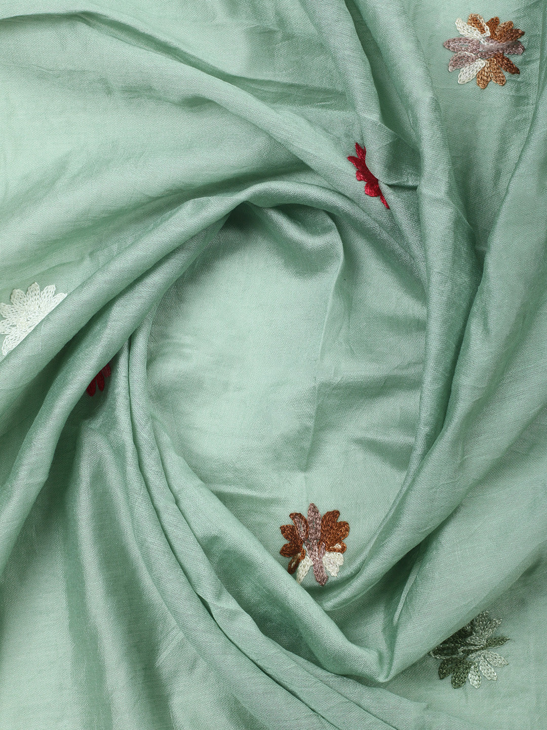 Aqua Green Embroidery Art Silk Unstitched Dress Material
