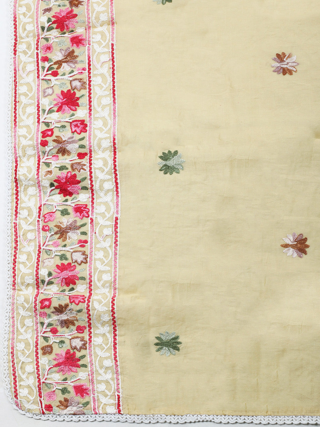 Beige Embroidery Art Silk Unstitched Dress Material