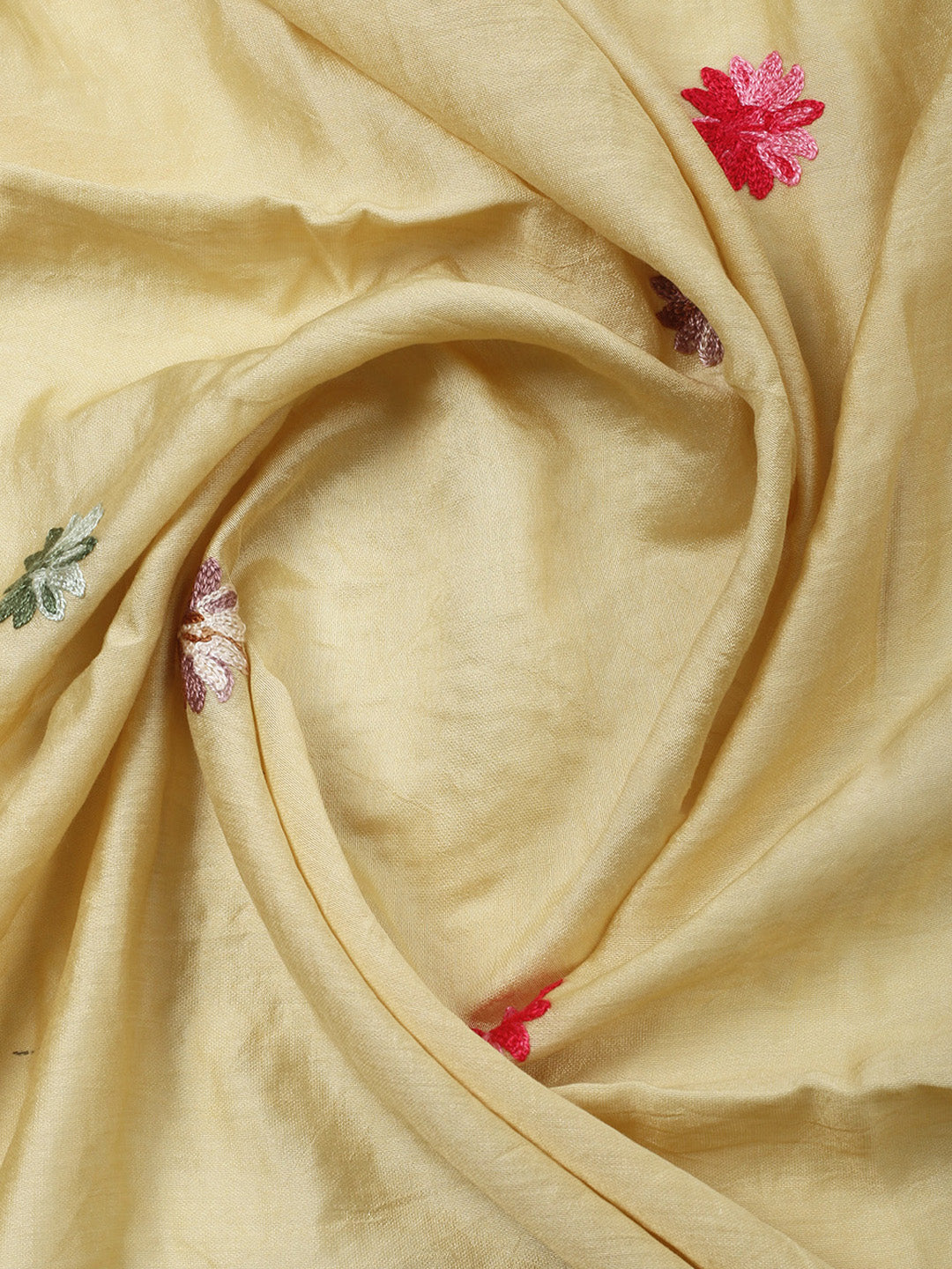 Beige Embroidery Art Silk Unstitched Dress Material