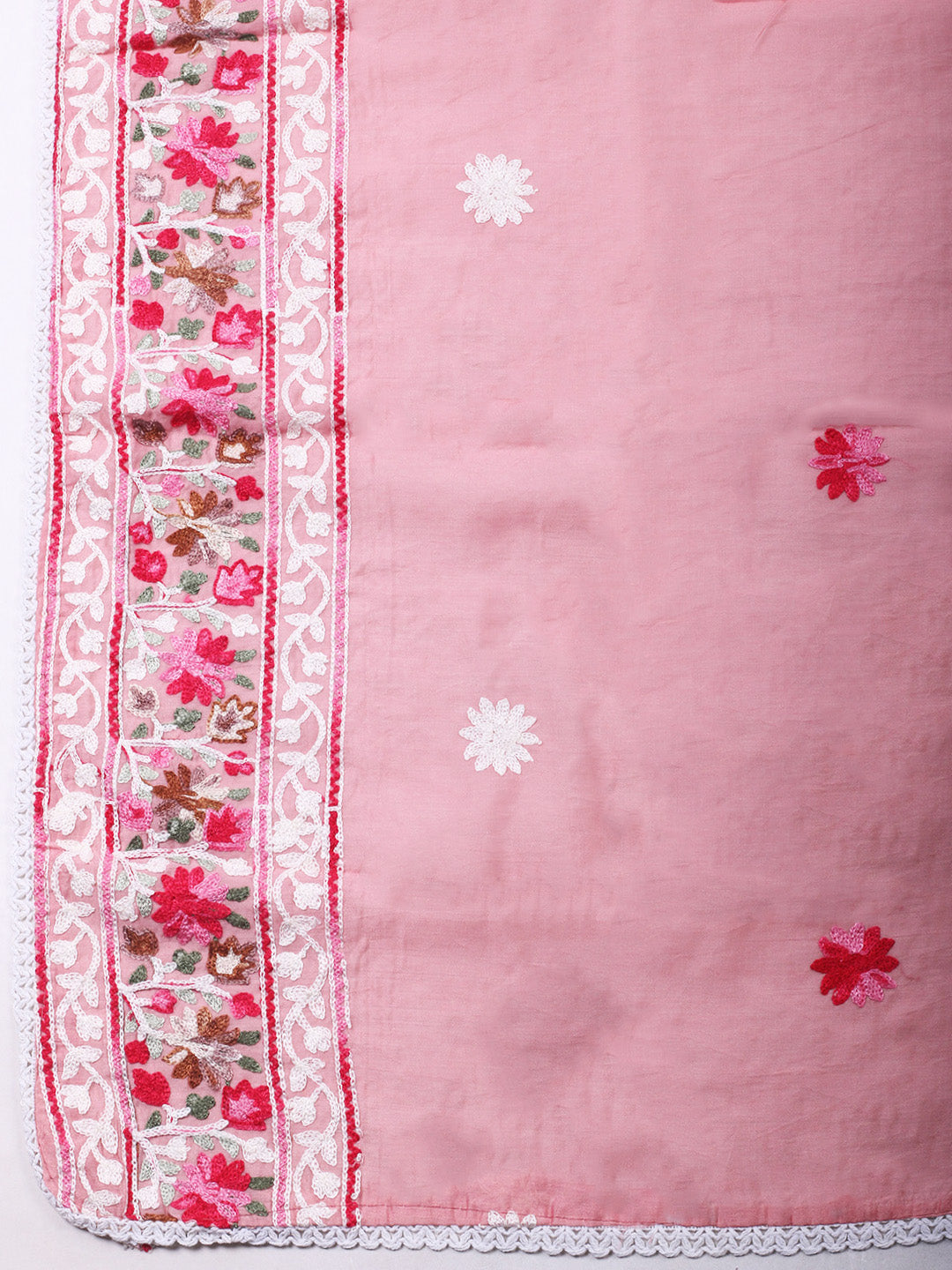 Peach Embroidery Art Silk Unstitched Dress Material