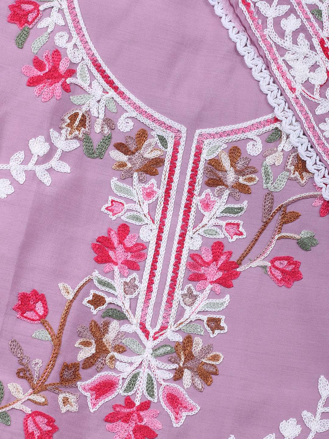 Pink Lavender Embroidery Art Silk Unstitched Dress Material