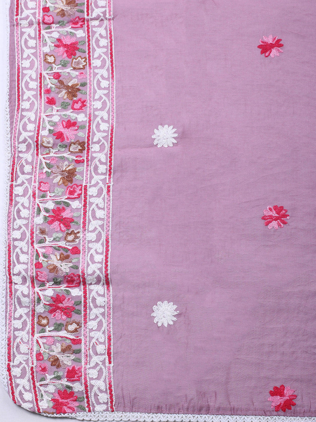 Pink Lavender Embroidery Art Silk Unstitched Dress Material