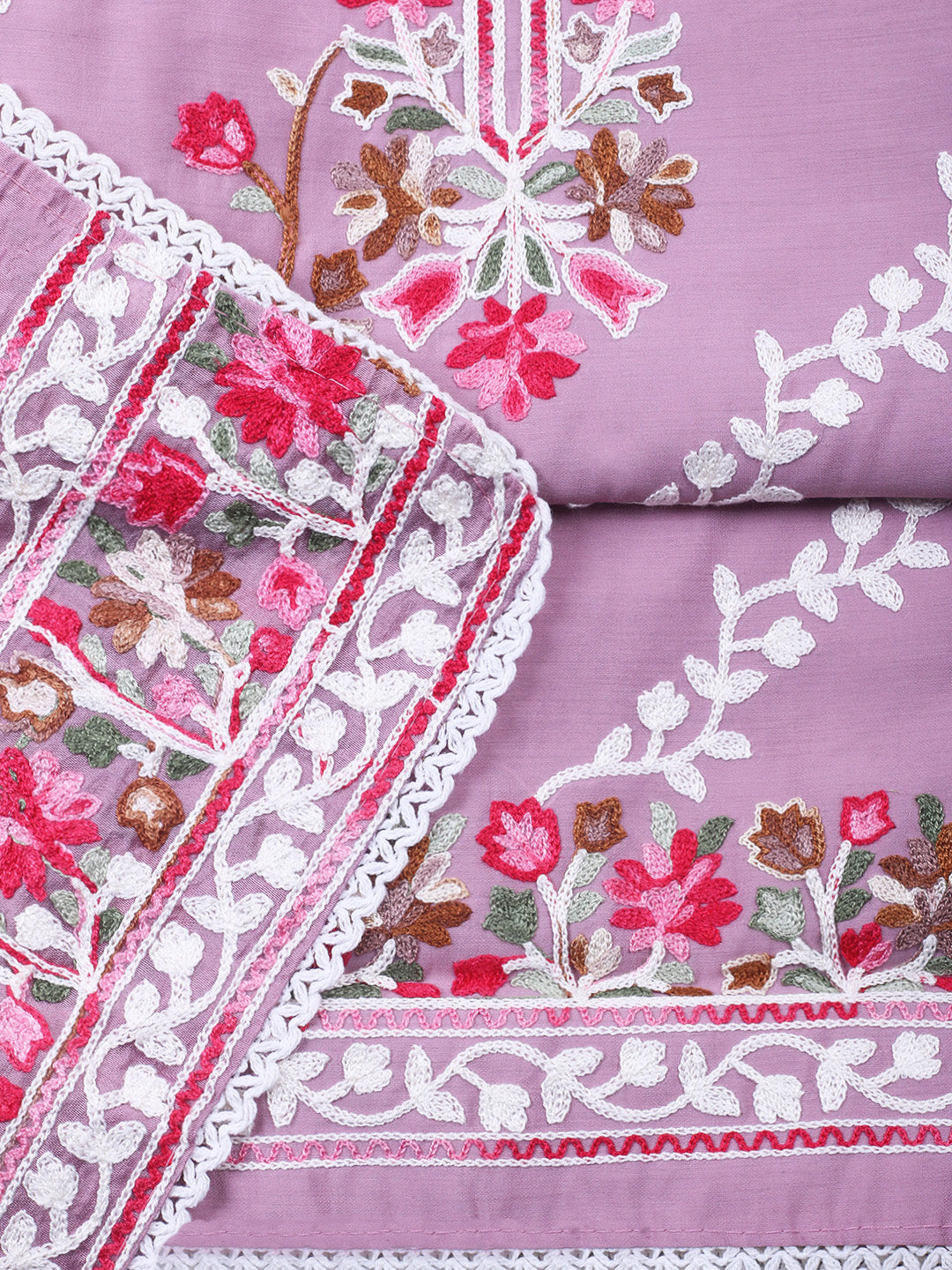 Pink Lavender Embroidery Art Silk Unstitched Dress Material