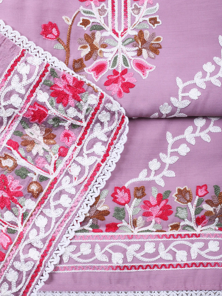 Pink Lavender Embroidery Art Silk Unstitched Dress Material