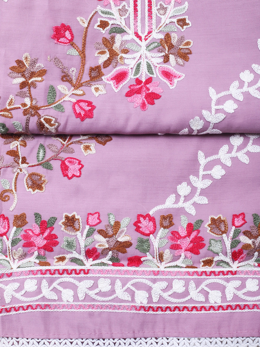 Pink Lavender Embroidery Art Silk Unstitched Dress Material