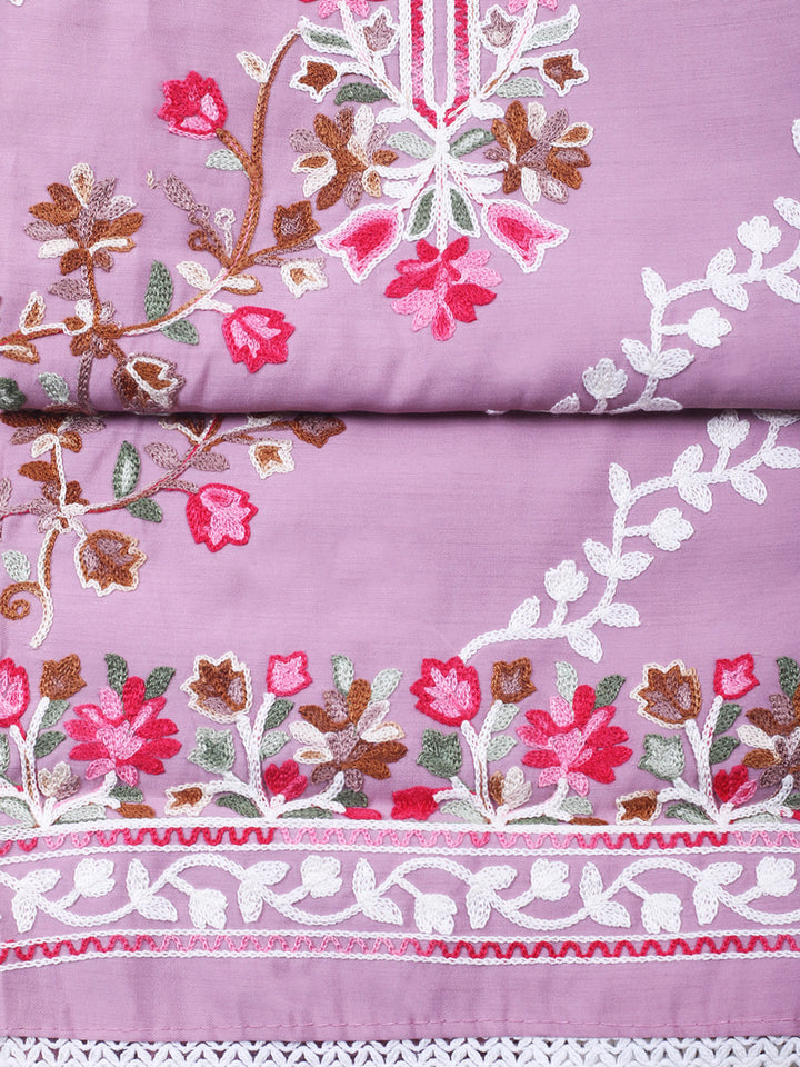 Pink Lavender Embroidery Art Silk Unstitched Dress Material