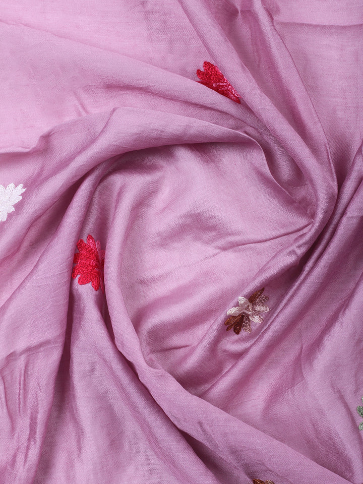 Pink Lavender Embroidery Art Silk Unstitched Dress Material
