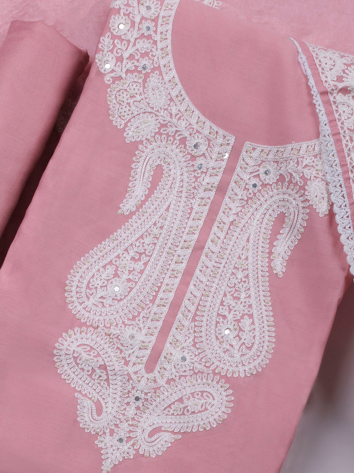 Peach Embroidery Cotton Blend Unstitched Dress Material