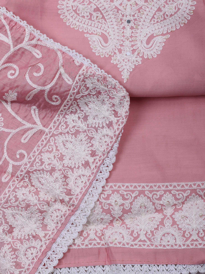 Peach Embroidery Cotton Blend Unstitched Dress Material