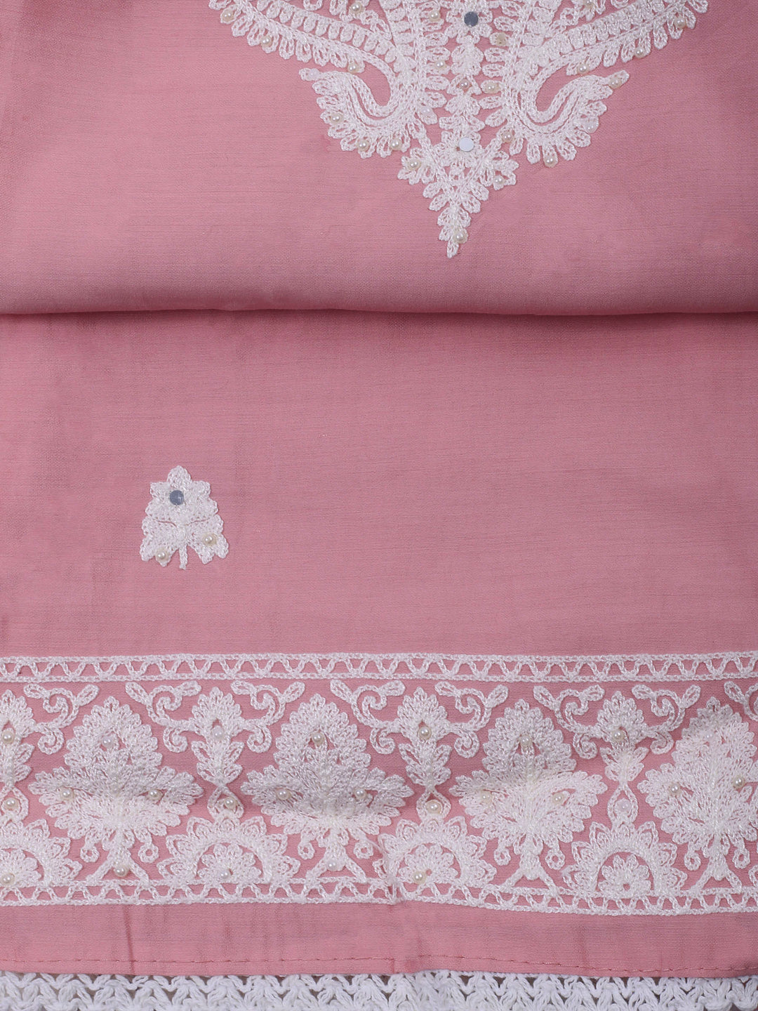 Peach Embroidery Cotton Blend Unstitched Dress Material