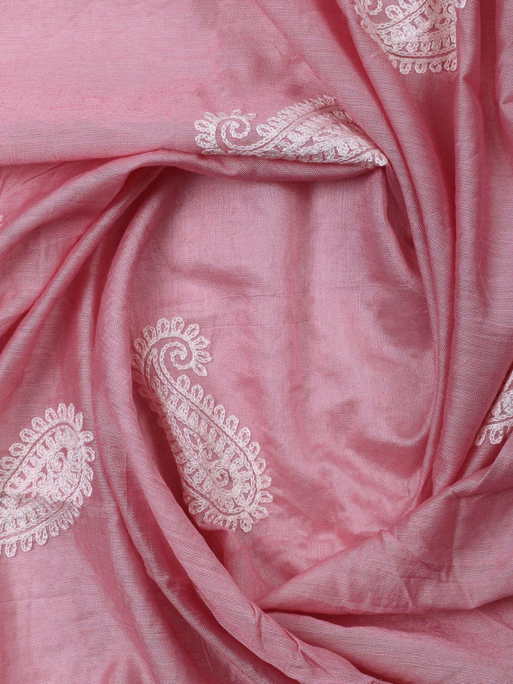 Peach Embroidery Cotton Blend Unstitched Dress Material