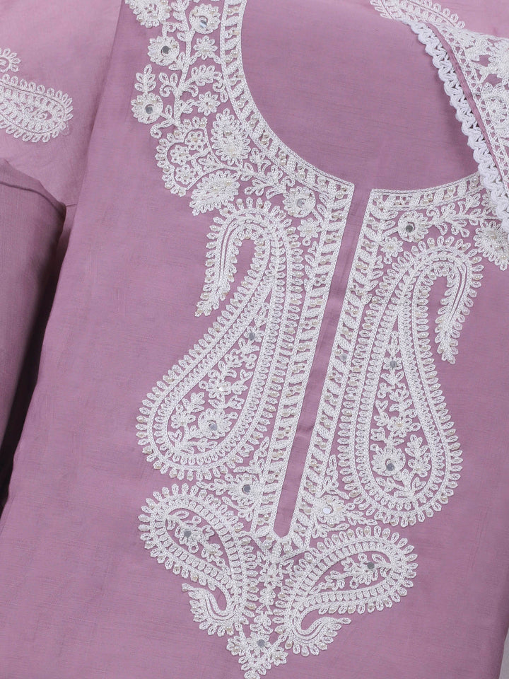 Pink Lavender Embroidery Cotton Blend Unstitched Dress Material