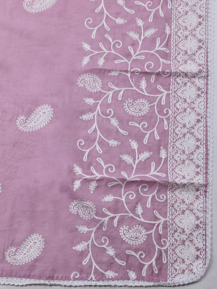 Pink Lavender Embroidery Cotton Blend Unstitched Dress Material