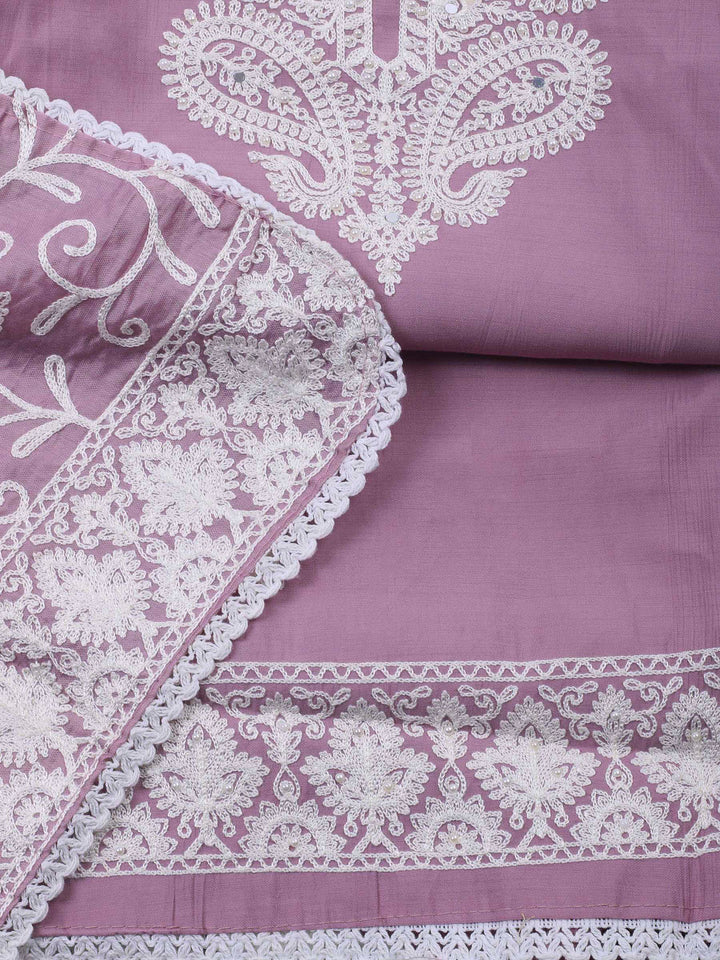 Pink Lavender Embroidery Cotton Blend Unstitched Dress Material