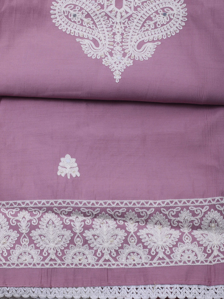 Pink Lavender Embroidery Cotton Blend Unstitched Dress Material