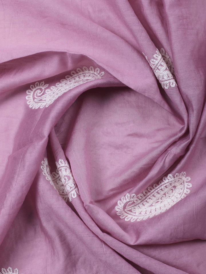 Pink Lavender Embroidery Cotton Blend Unstitched Dress Material