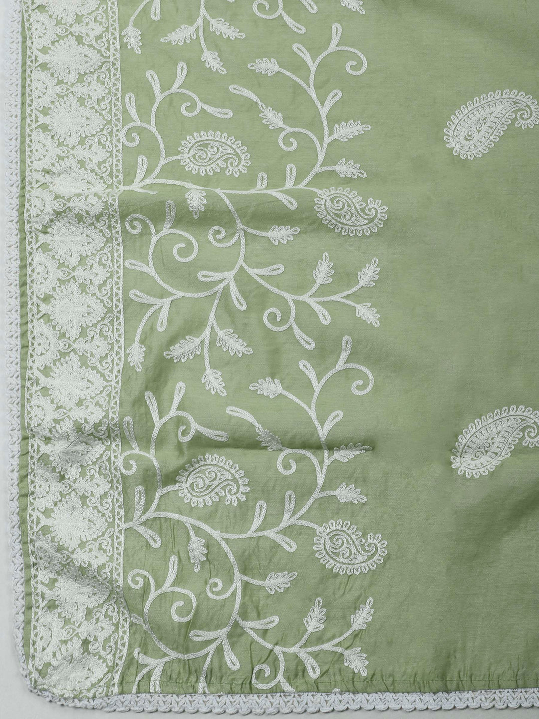 Pista Green Embroidery Cotton Blend Unstitched Dress Material