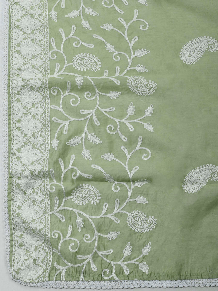 Pista Green Embroidery Cotton Blend Unstitched Dress Material