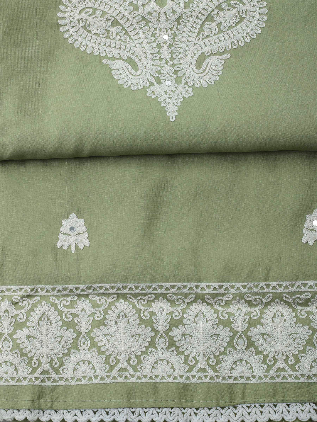 Pista Green Embroidery Cotton Blend Unstitched Dress Material