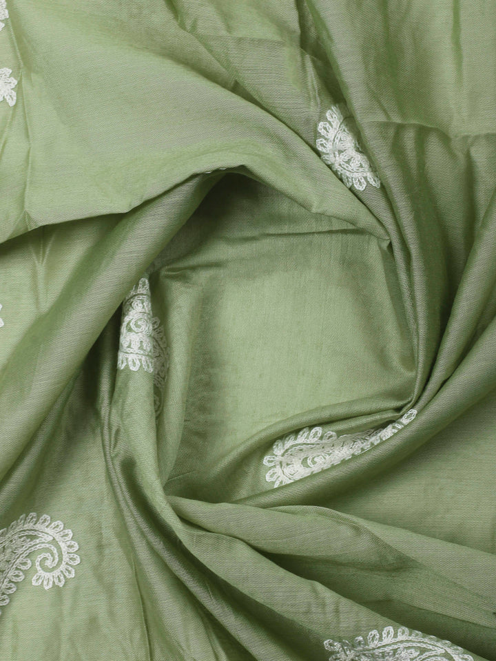 Pista Green Embroidery Cotton Blend Unstitched Dress Material