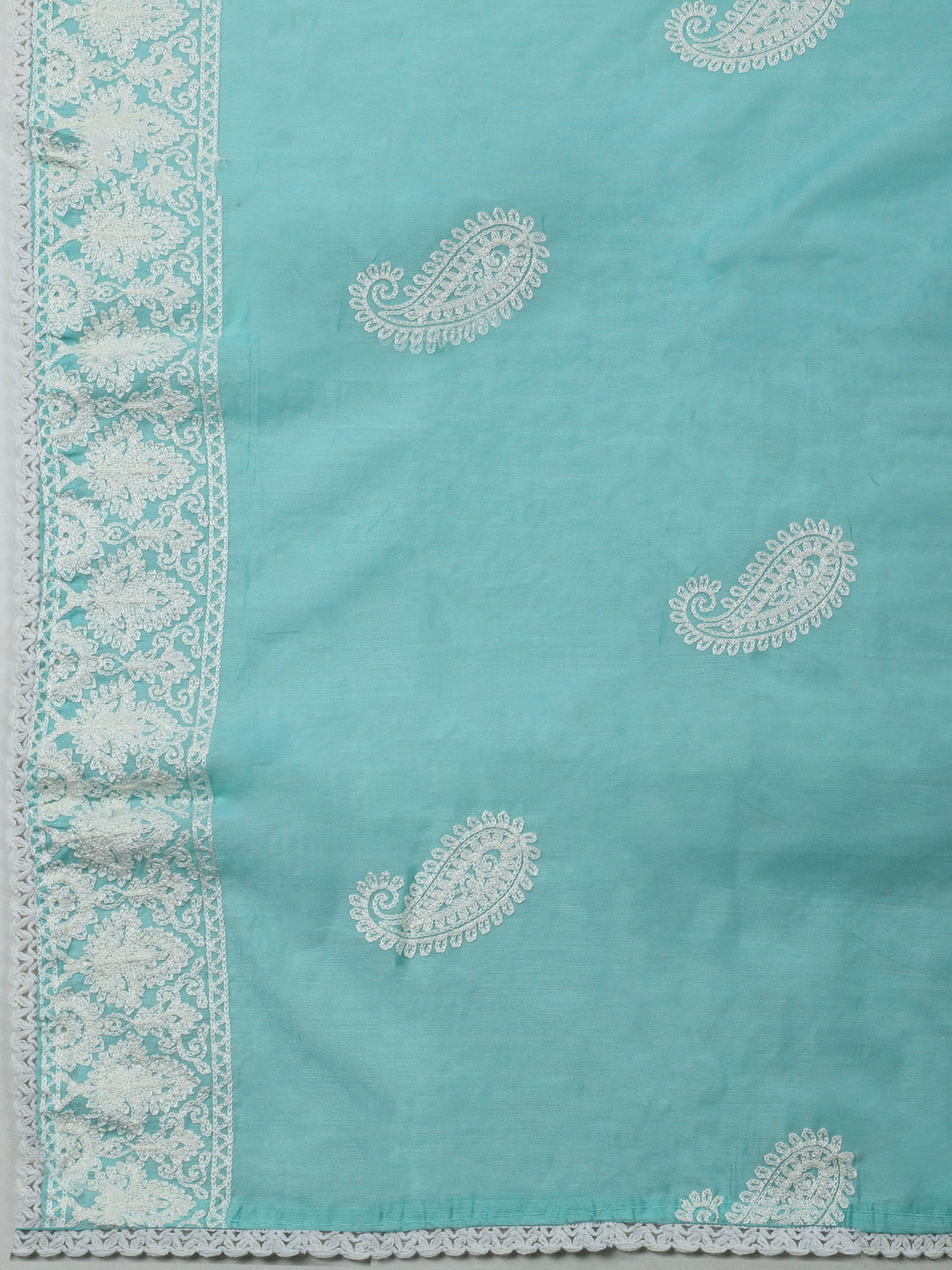 Sky Blue Embroidery Cotton Blend Unstitched Dress Material