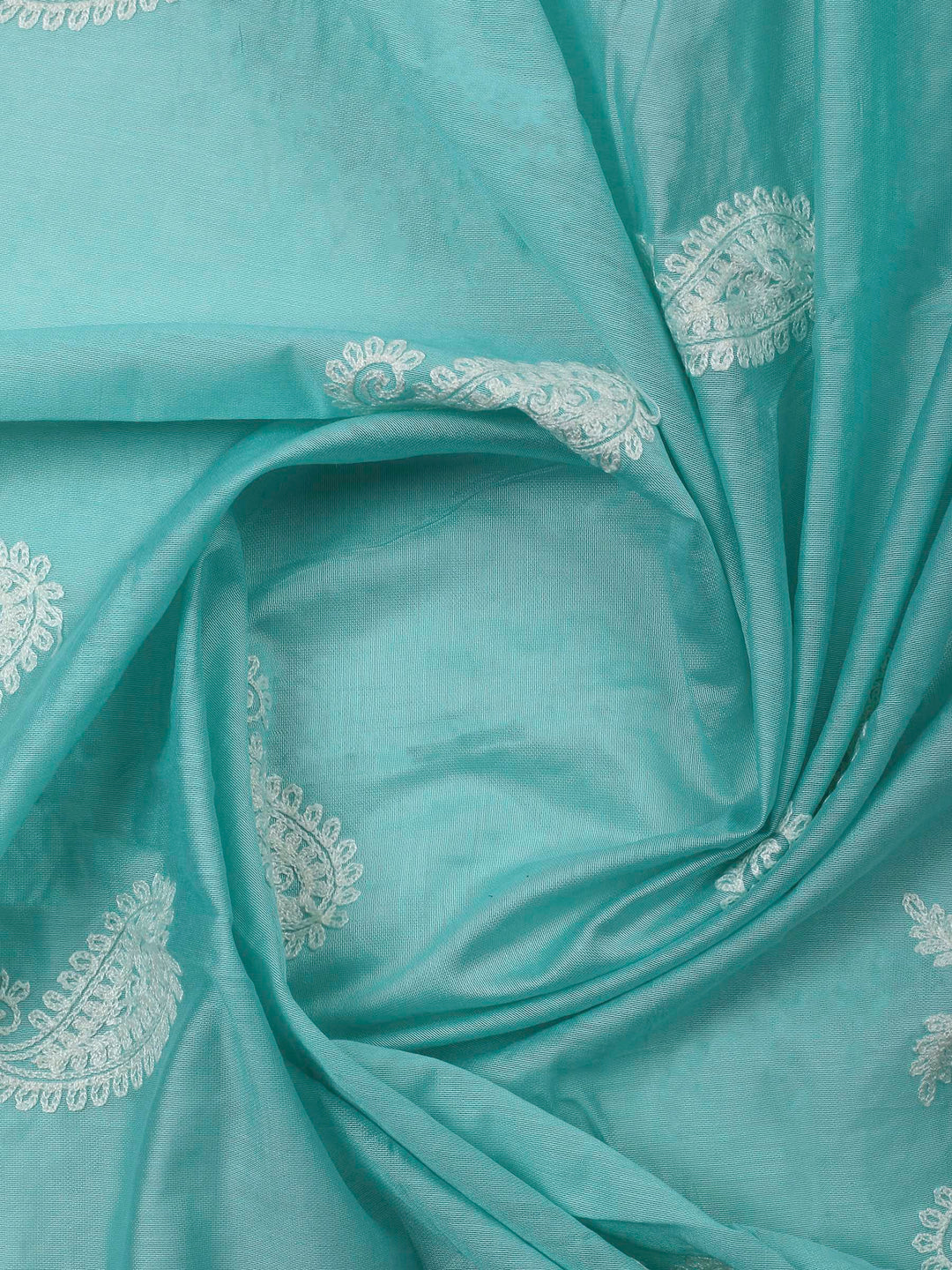 Sky Blue Embroidery Cotton Blend Unstitched Dress Material