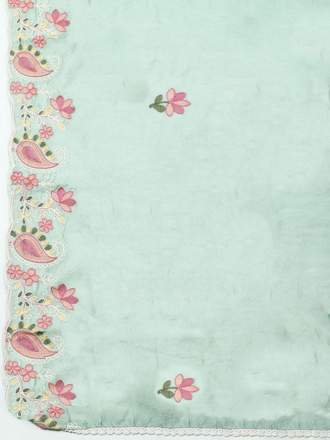 Aqua Green Embroidery Art Silk Unstitched Dress Material