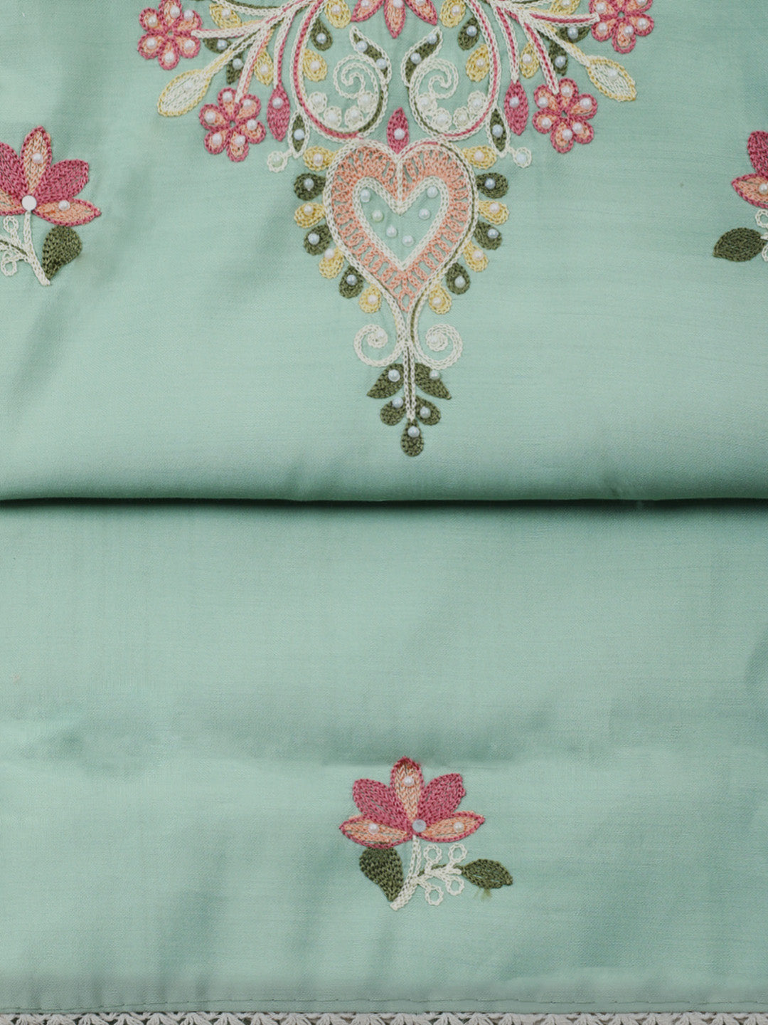 Aqua Green Embroidery Art Silk Unstitched Dress Material