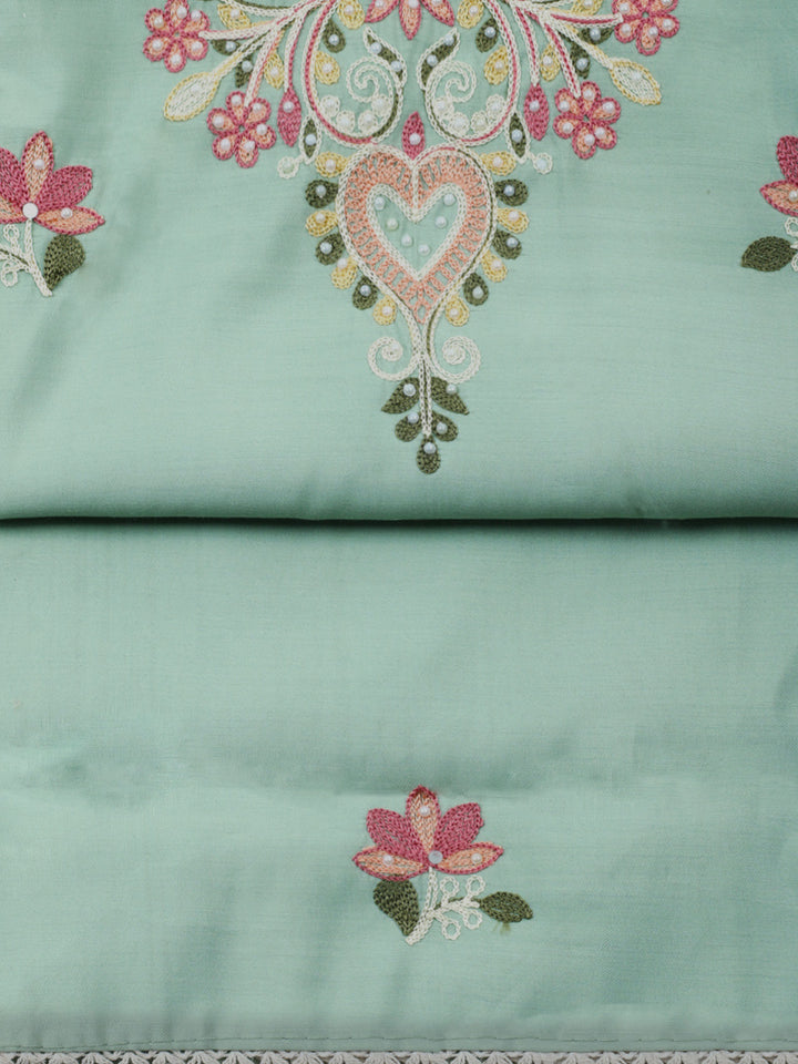 Aqua Green Embroidery Art Silk Unstitched Dress Material