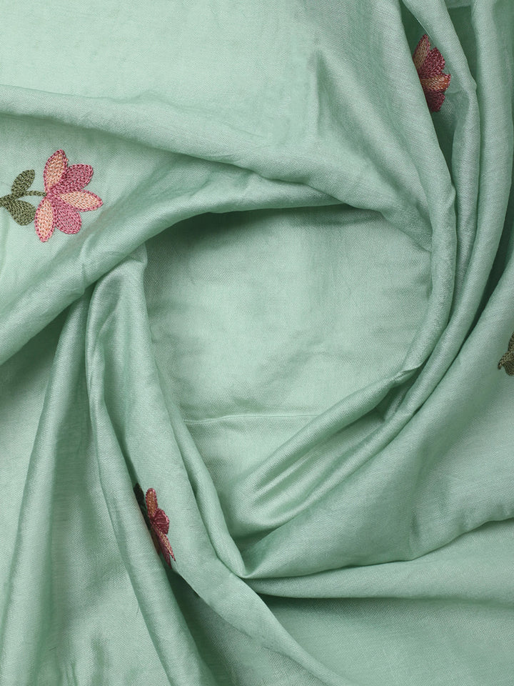 Aqua Green Embroidery Art Silk Unstitched Dress Material