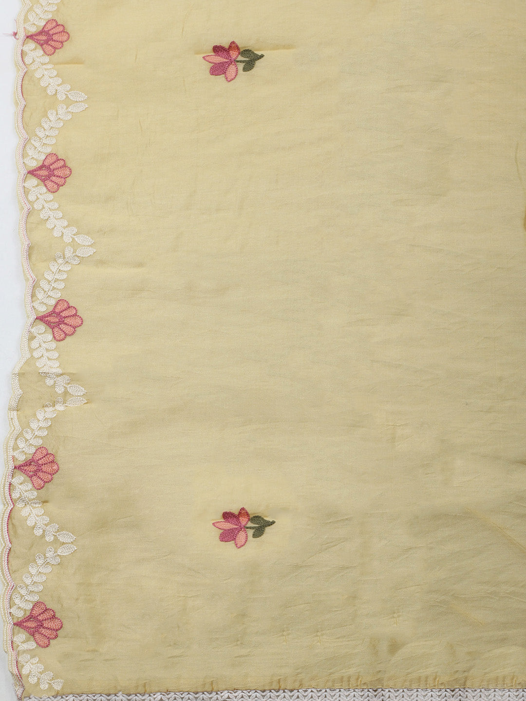 Beige Embroidery Art Silk Unstitched Dress Material