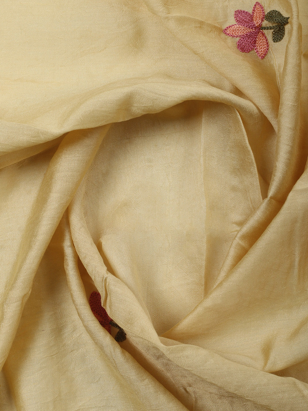 Beige Embroidery Art Silk Unstitched Dress Material