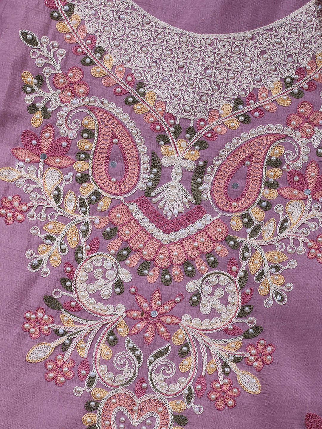Pink Lavender Embroidery Art Silk Unstitched Dress Material
