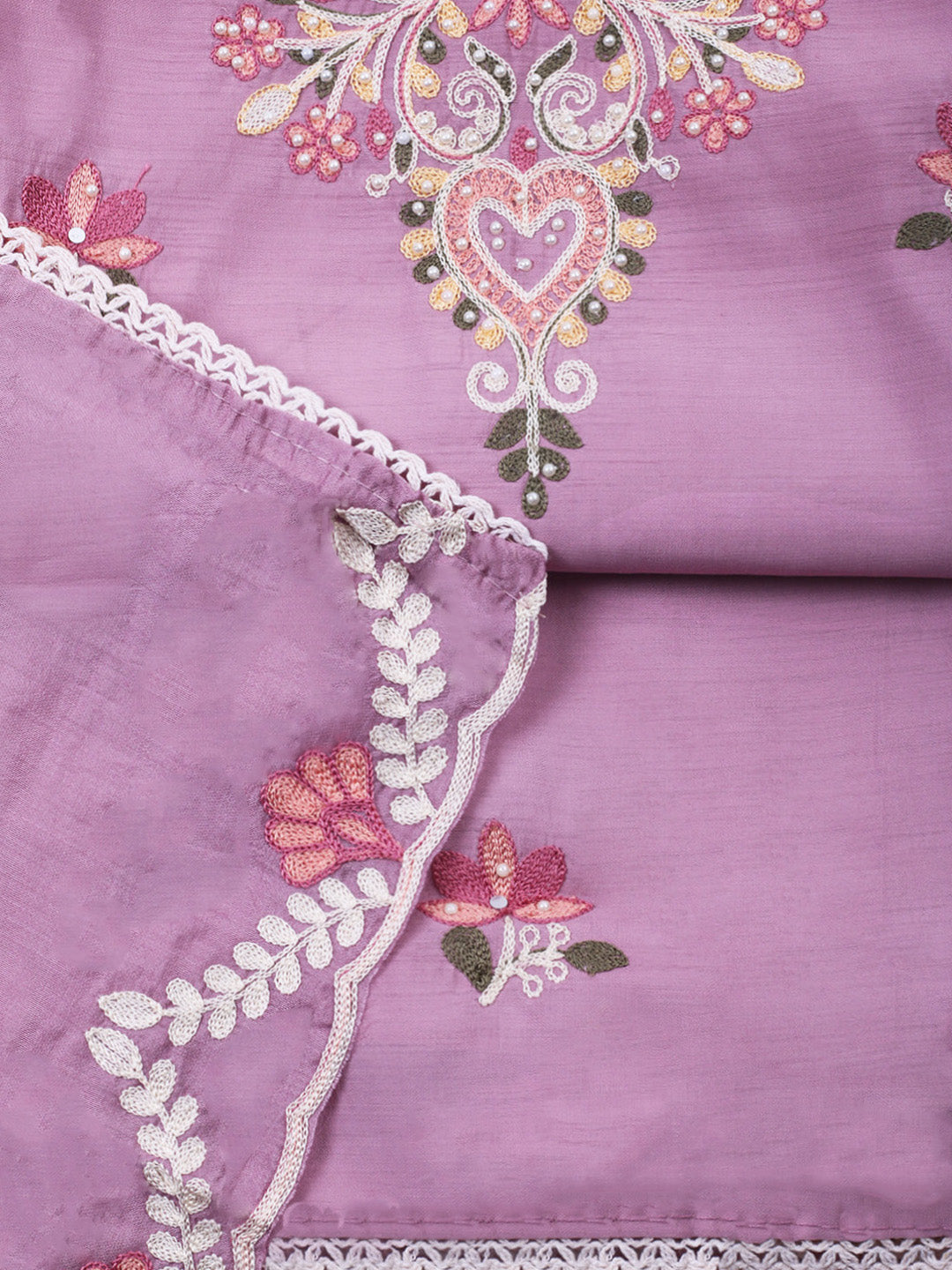 Pink Lavender Embroidery Art Silk Unstitched Dress Material