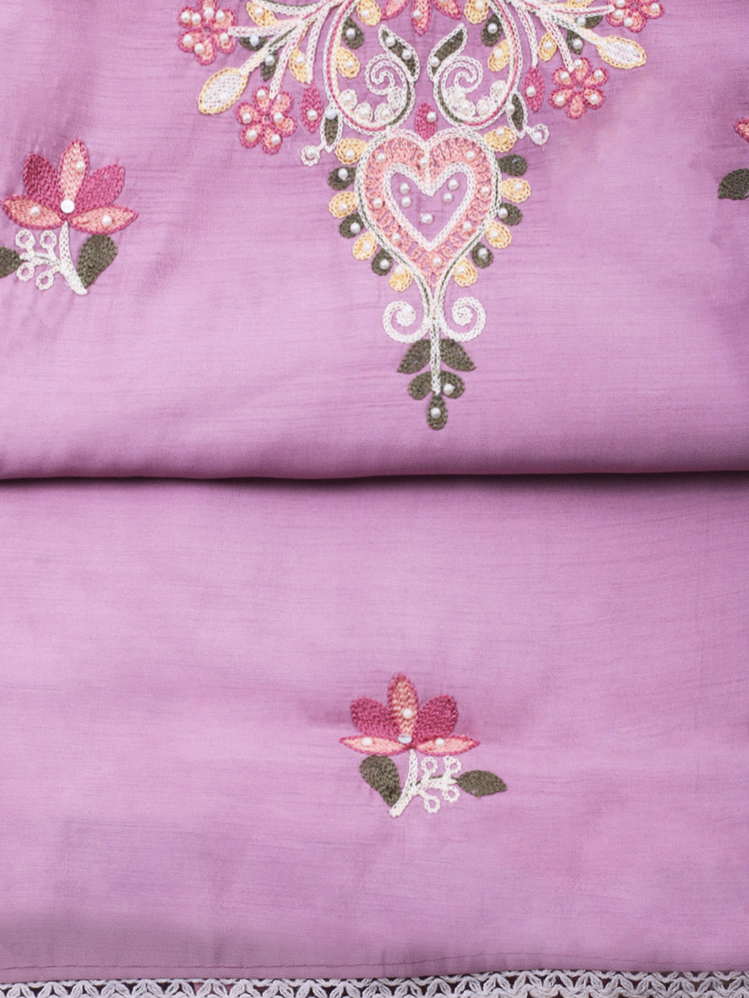 Pink Lavender Embroidery Art Silk Unstitched Dress Material
