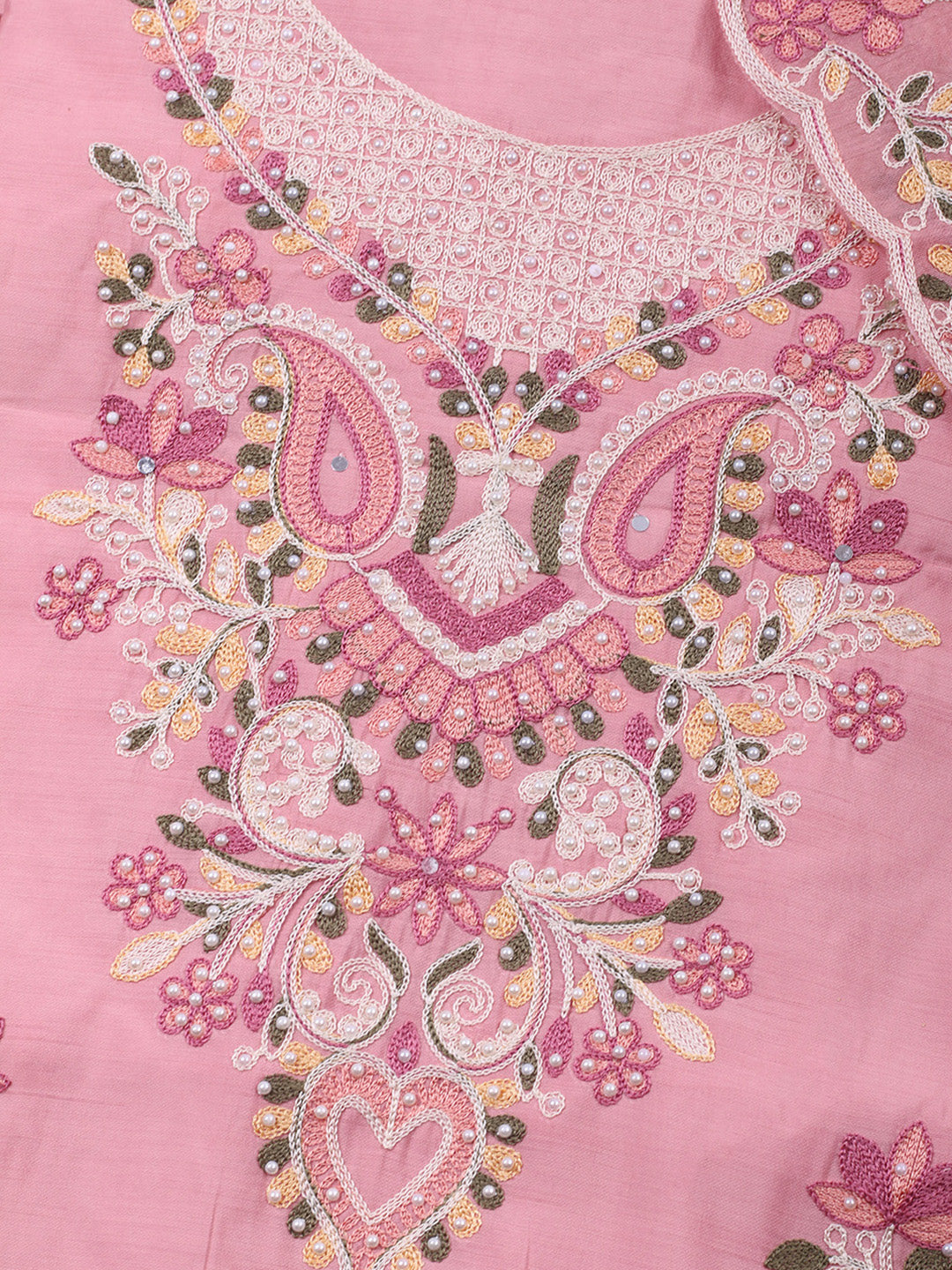 Pink Embroidery Art Silk Unstitched Dress Material