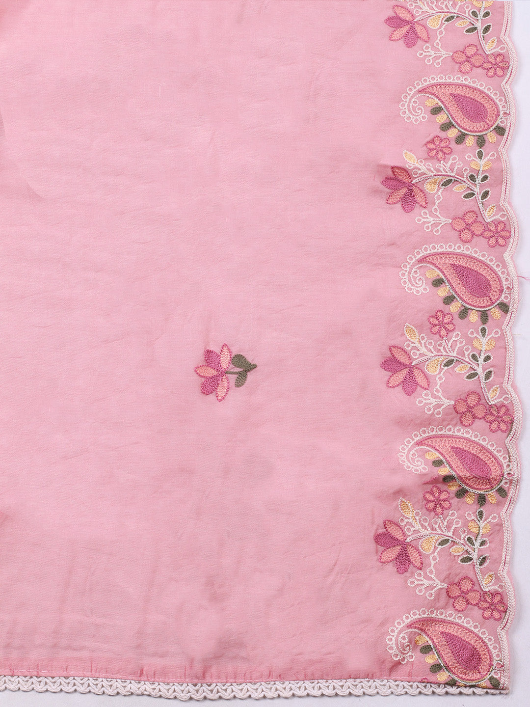 Pink Embroidery Art Silk Unstitched Dress Material