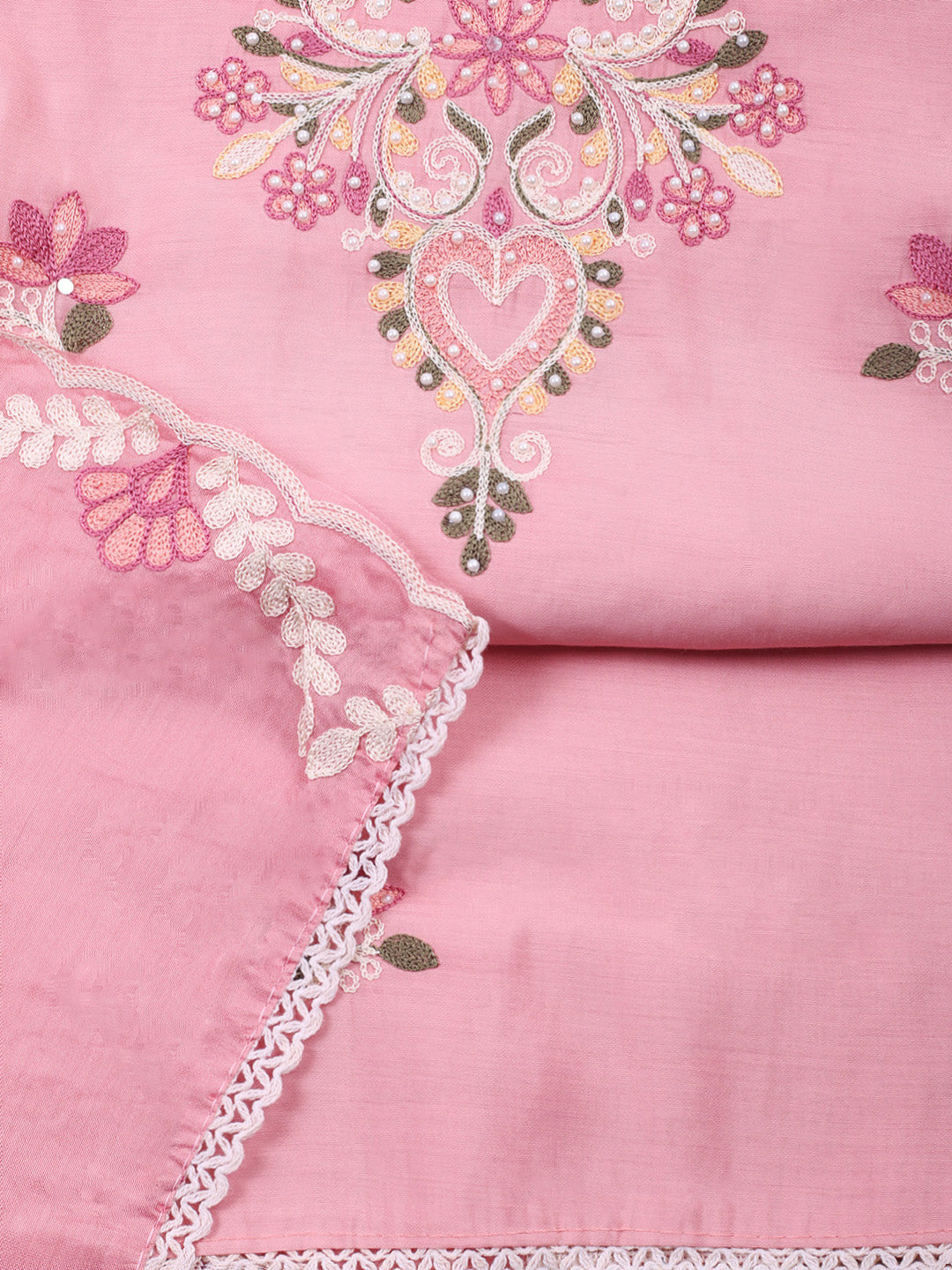 Pink Embroidery Art Silk Unstitched Dress Material