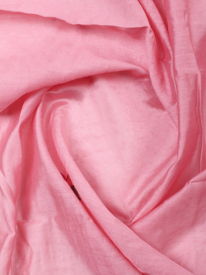 Pink Embroidery Art Silk Unstitched Dress Material