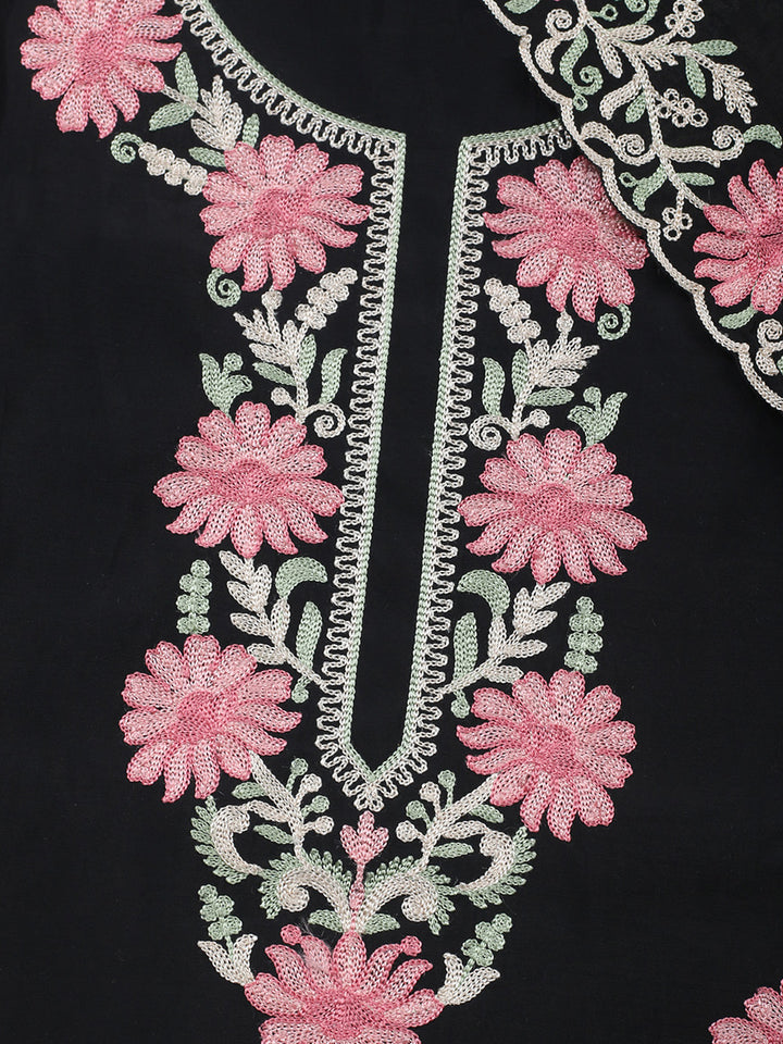 Black Embroidery Art Silk Unstitched Dress Material