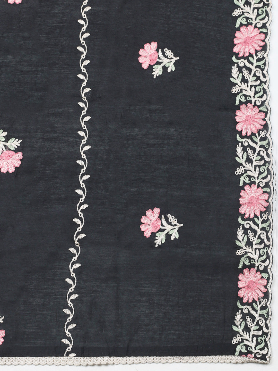 Black Embroidery Art Silk Unstitched Dress Material